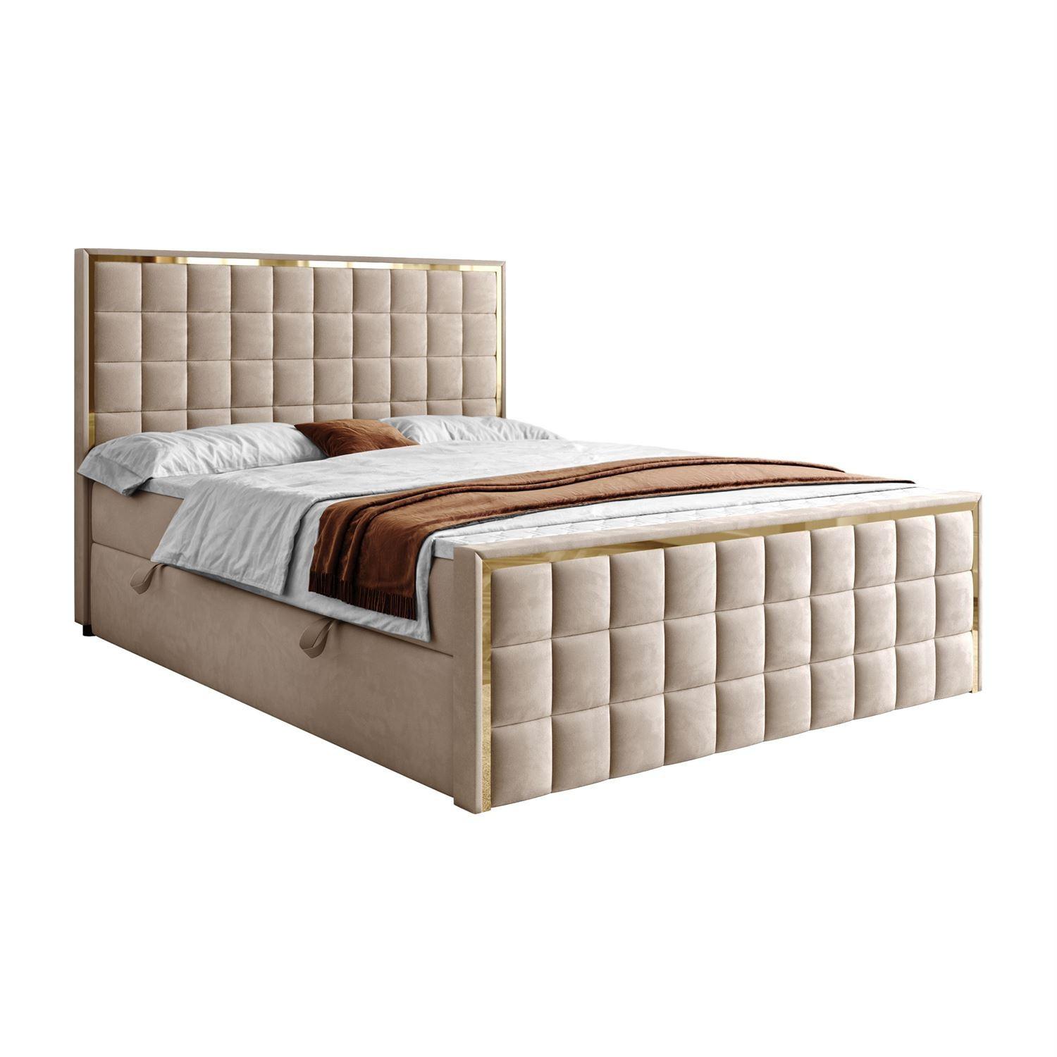 BOXSPRINGBETT ISADORA II GOLD mit Bettkasten und Topper 140x200 cm Royal Velvet 170 - Beige, Textil - Lookway