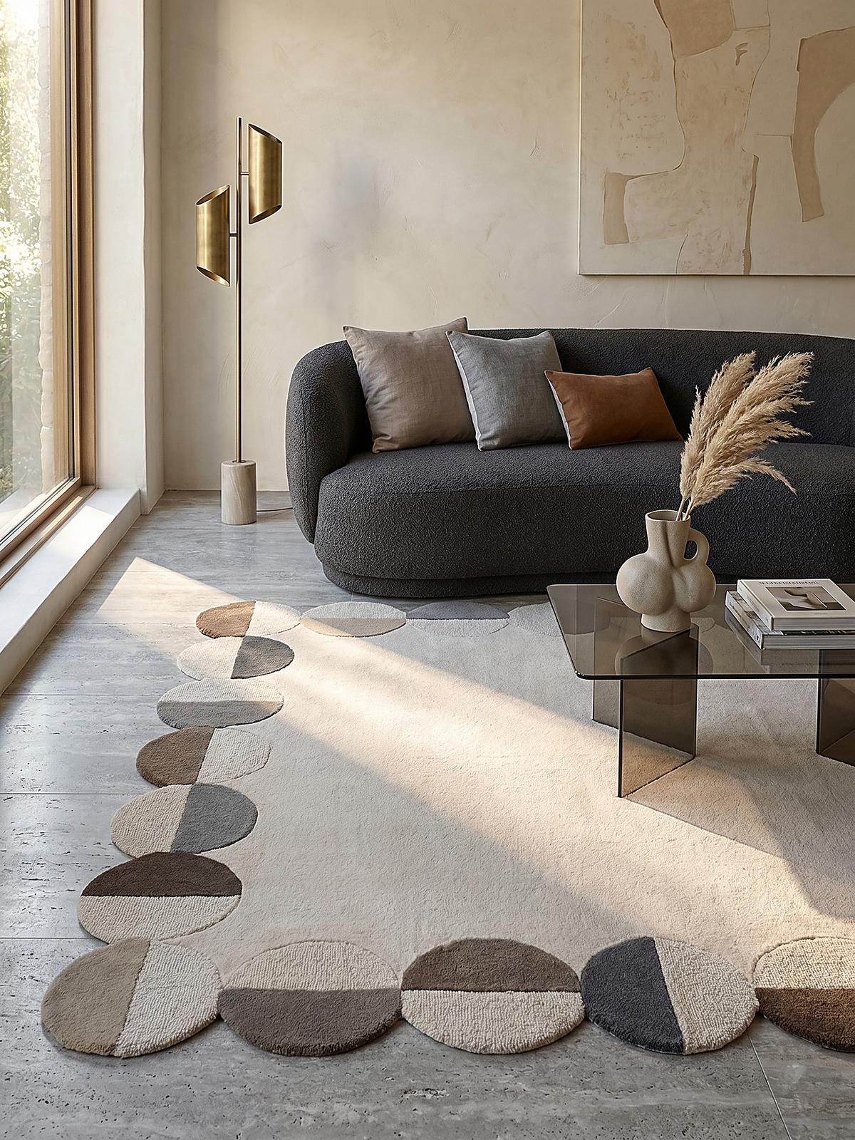 WOLLTEPPICH HALLEIN, mit Wellenmuster, Natur, 120 x 170 cm - Grün, Textil (120/170cm) - KADIMA DESIGN