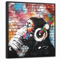 LEINWAND Bilder mit Rahmen - Affe - Graffiti - Musik - 50x50 - Multicolor, Textil (50/50cm) - MuchoWow