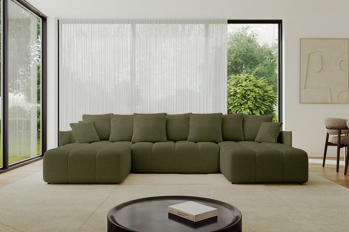 WOHNLANDSCHAFT LONLI-U 355x189x68 Grün Bouclé - Olivgrün, Holzwerkstoff/Kunststoff (355/68/189cm) - ALTDECOR