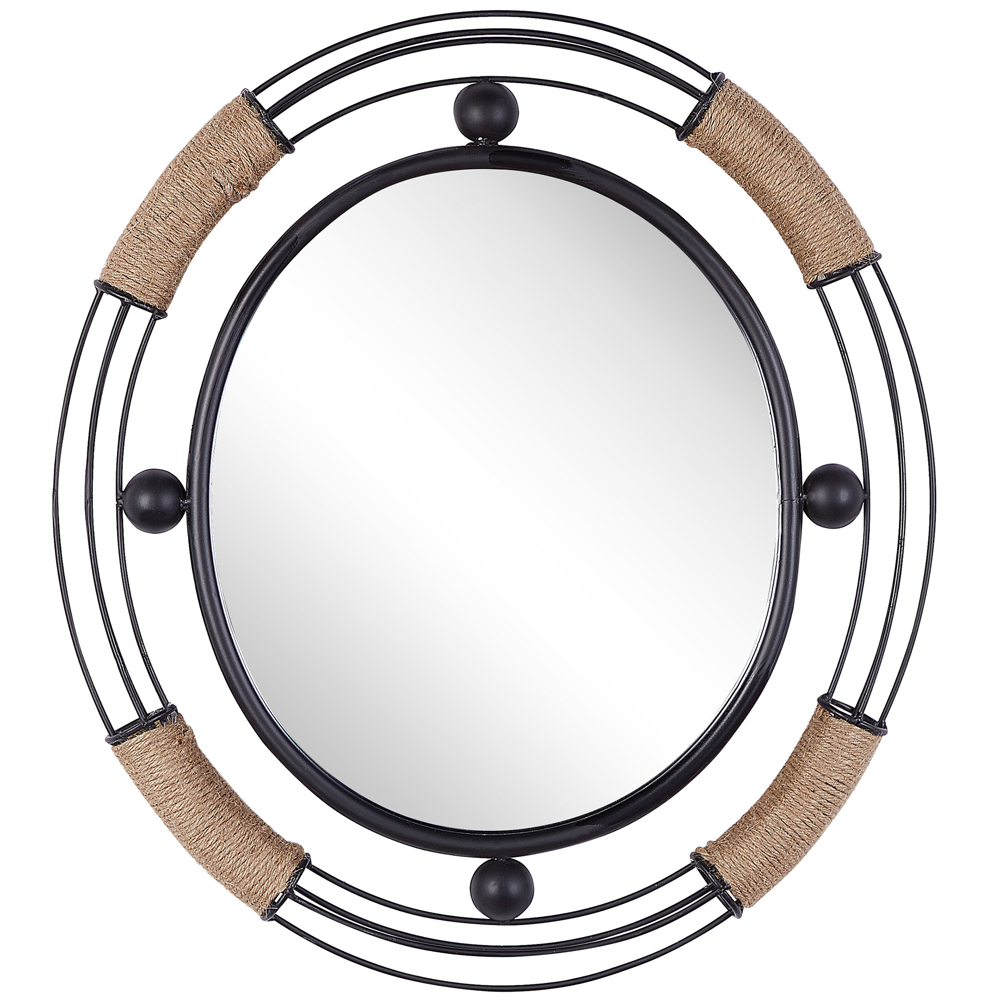 WANDSPIEGEL schwarz oval 55/50 cm Moulins - Beige/Schwarz, Metall (50/55/4cm) - Beliani