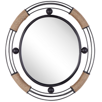 WANDSPIEGEL schwarz oval 55/50 cm Moulins - Beige/Schwarz, Metall (50/55/4cm) - Beliani