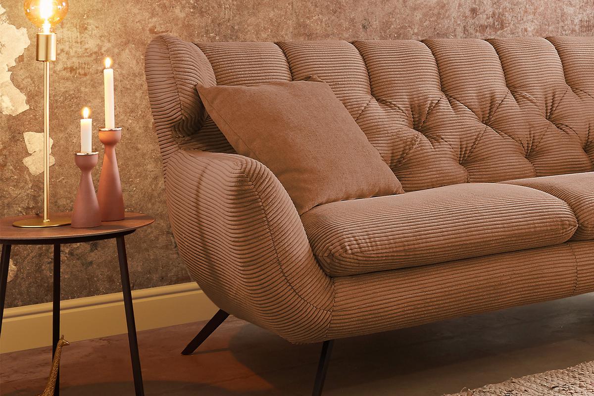 SOFA CHARME Braun Cord - Schwarz/Braun, Textil/Metall (175/94/95cm) - KAWOLA