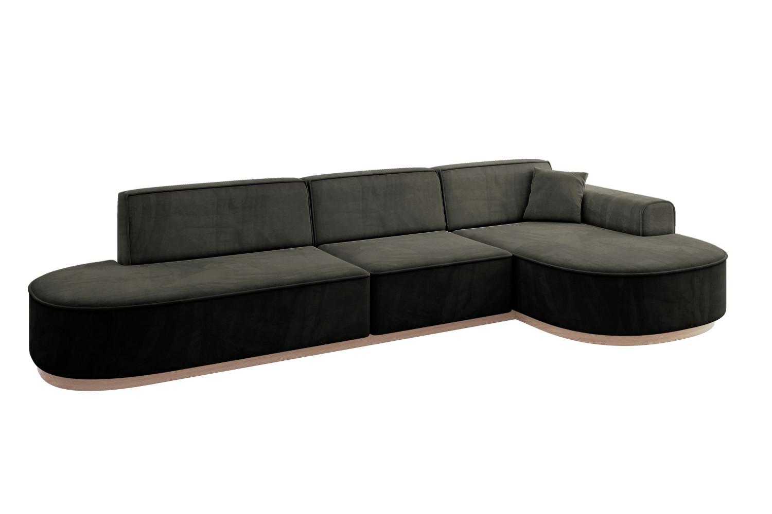 ECKSOFA Ottomane Rechts MARI-L2-v1 - 328x171x83 cm Schwarz Velours - Schwarz, Holzwerkstoff/Textil (171/328cm) - ALTDECOR