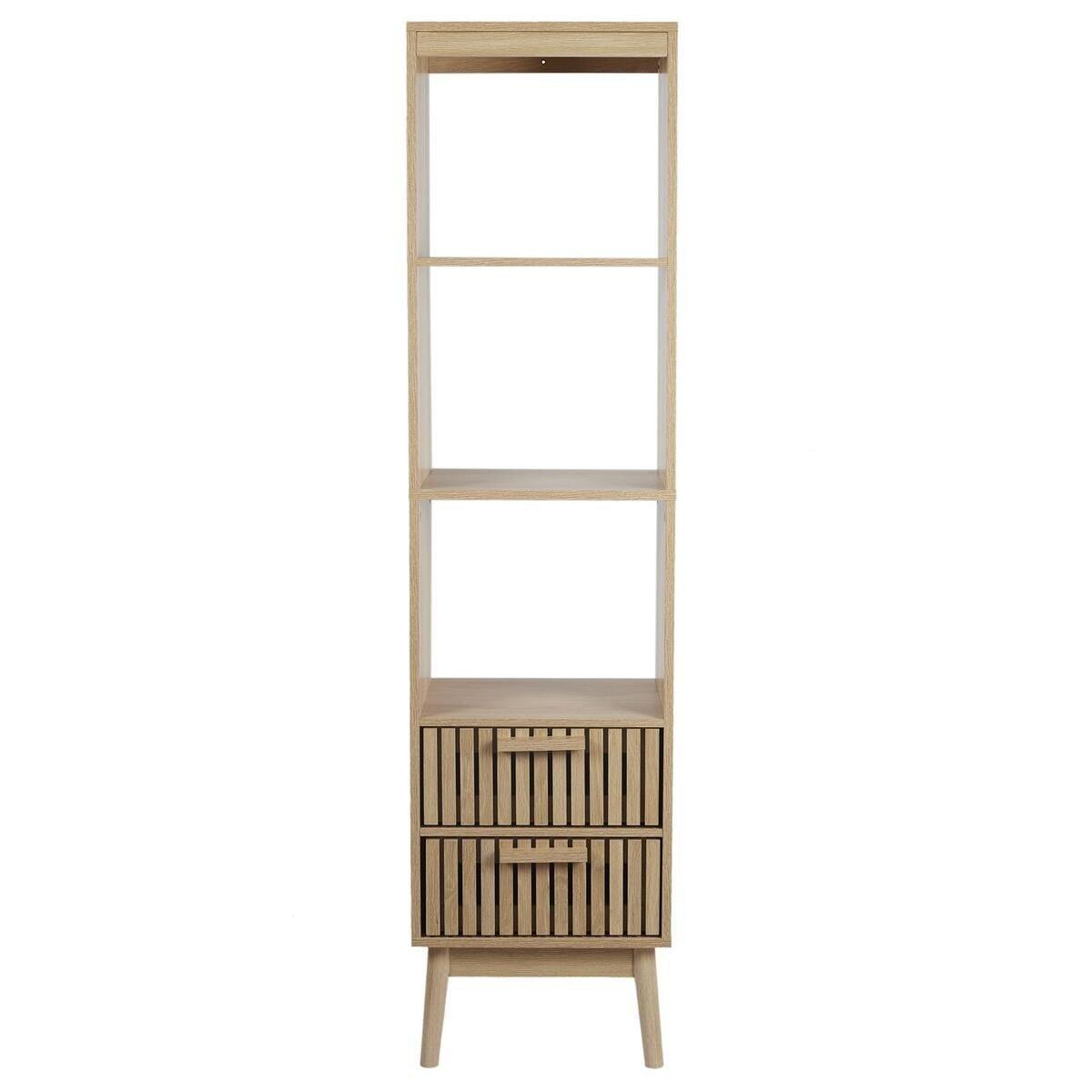 SÄULE mit 2 schubladen mit gerillten fronten und 3 nischen - klaus 40/30/160 cm - Eschefarben, Holzwerkstoff (30/160/74.5cm) - Calicosy