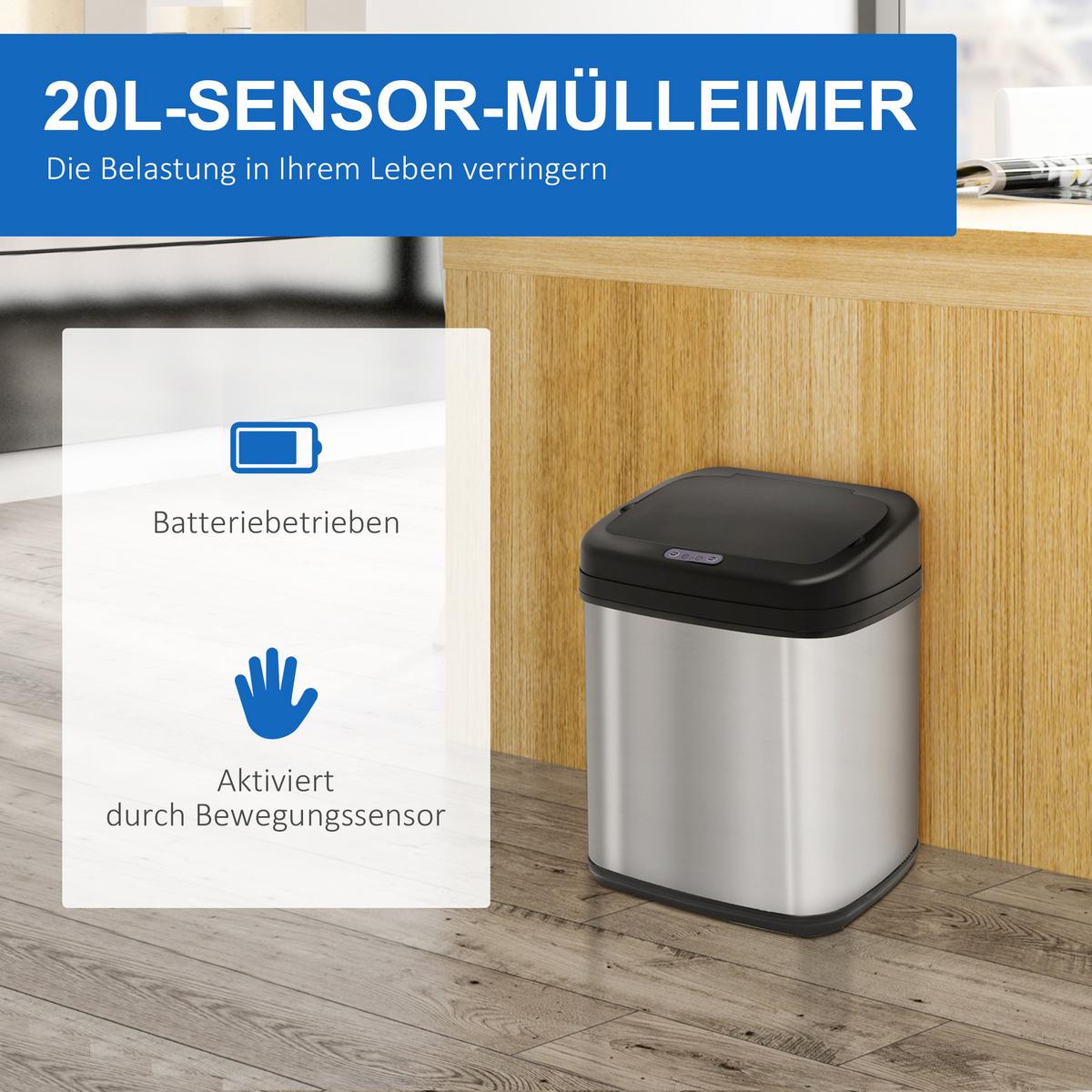 ABFALLEIMER 20L Silber, Schwarz - Silberfarben, Kunststoff (25/42.5/33cm) - HOMCOM