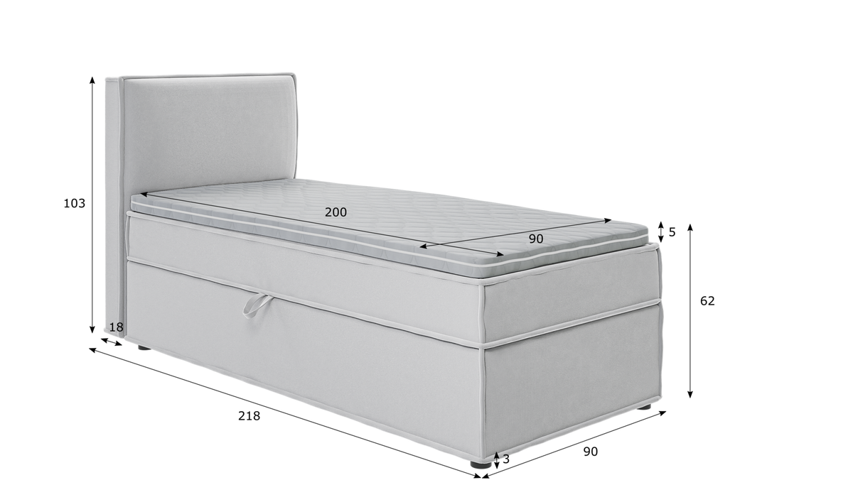 BOXBETT Eclipse 90/200 cm Silber Luxusmicrofaser - Silberfarben/Schwarz, Holz/Kunststoff (90/200cm) - S-Style Möbel