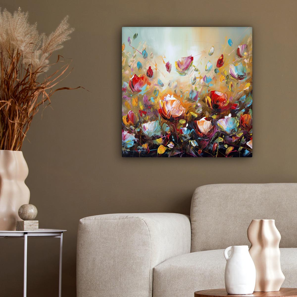 LEINWANDBILD Blumen - Kunst - Natur - Ölgemälde Wandbild Wohnzimmer 50x50 cm - Multicolor, Textil (50/50cm) - MuchoWow