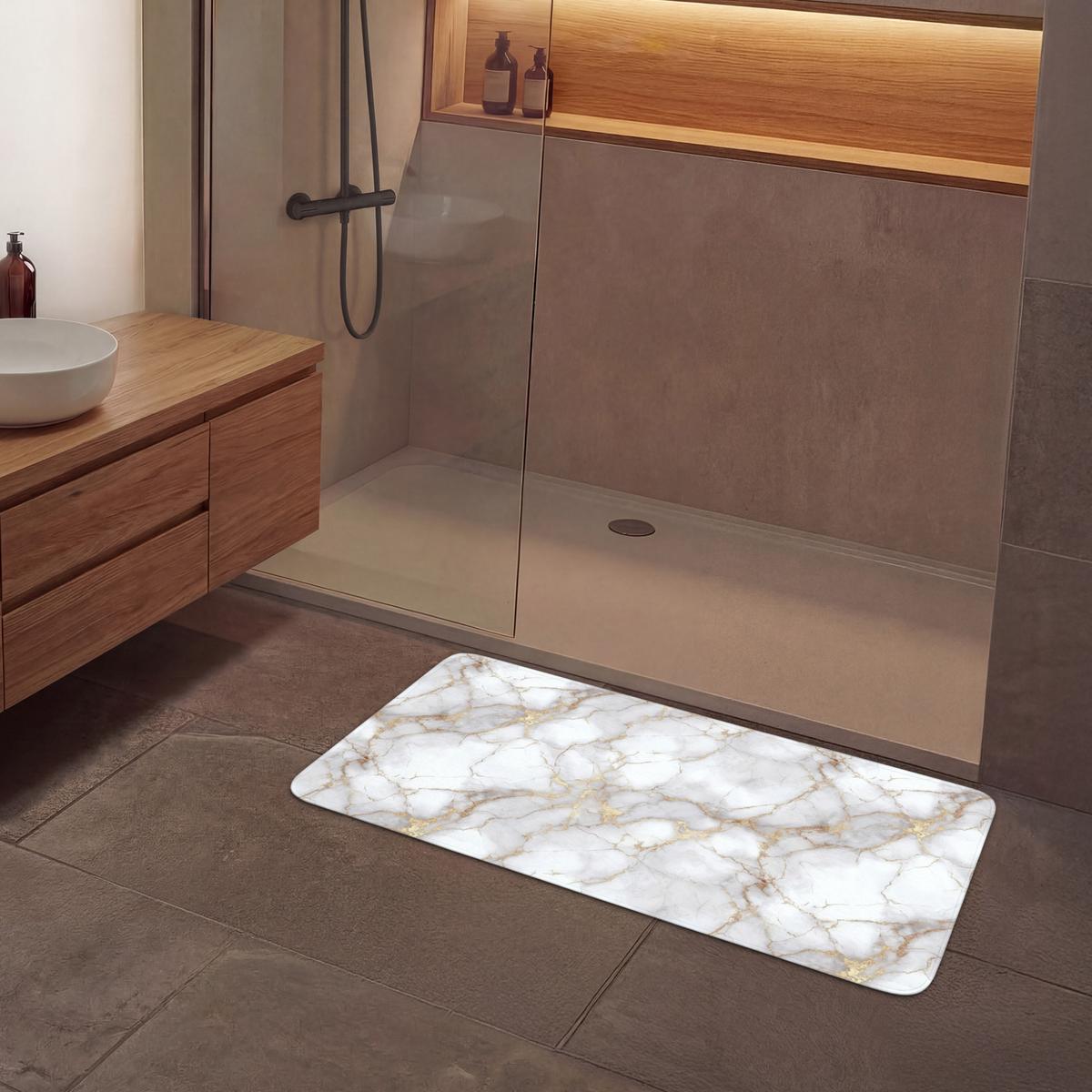 BADEMATTE Weiß - Gold - Marmor - Grau 120x60 cm - Weiß, Textil (120/60cm) - OnlyWow