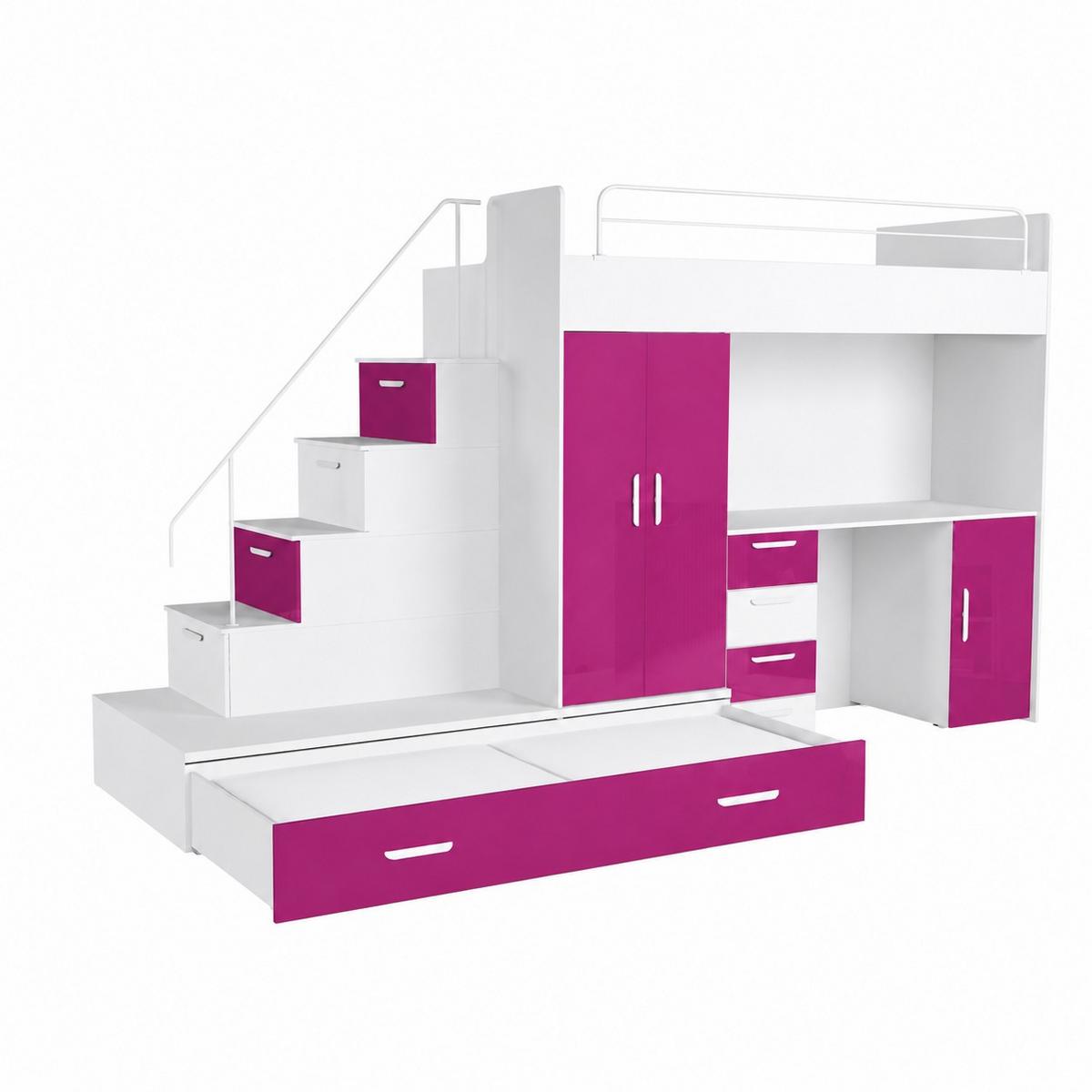 KINDERZIMMER Set RAJ 5, Hochglanz mit Hochbett, Schrank und Schreibtisch - Weiß/Mintgrün, Holzwerkstoff (320/180/86cm) - Lookway