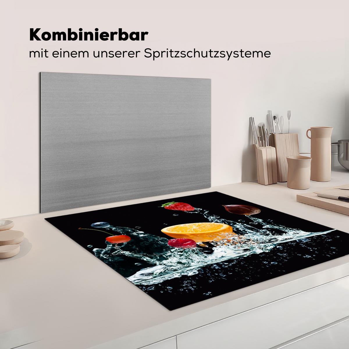 HERDABDECKPLATTE Wasser - Obst - Orange - Erdbeere - Kirsche - Schwarz Induktionsmatte 78x78 cm - Orange, Kunststoff (78/78/0.2cm) - MuchoWow