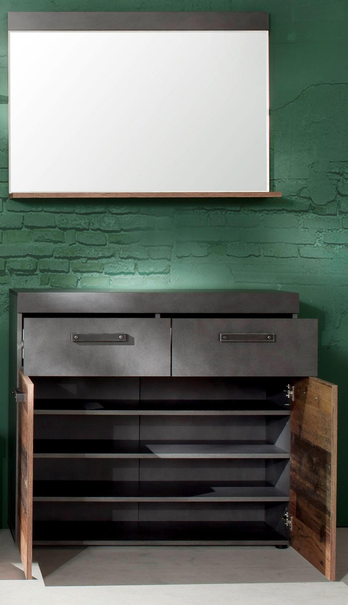 GARDEROBE Old Used Wood mit grau 2-teilig 90 x 192 cm, Set mit Spiegel - Silberfarben/Schwarz, Glas/Holzwerkstoff (90/192/34cm) - Top.Furn