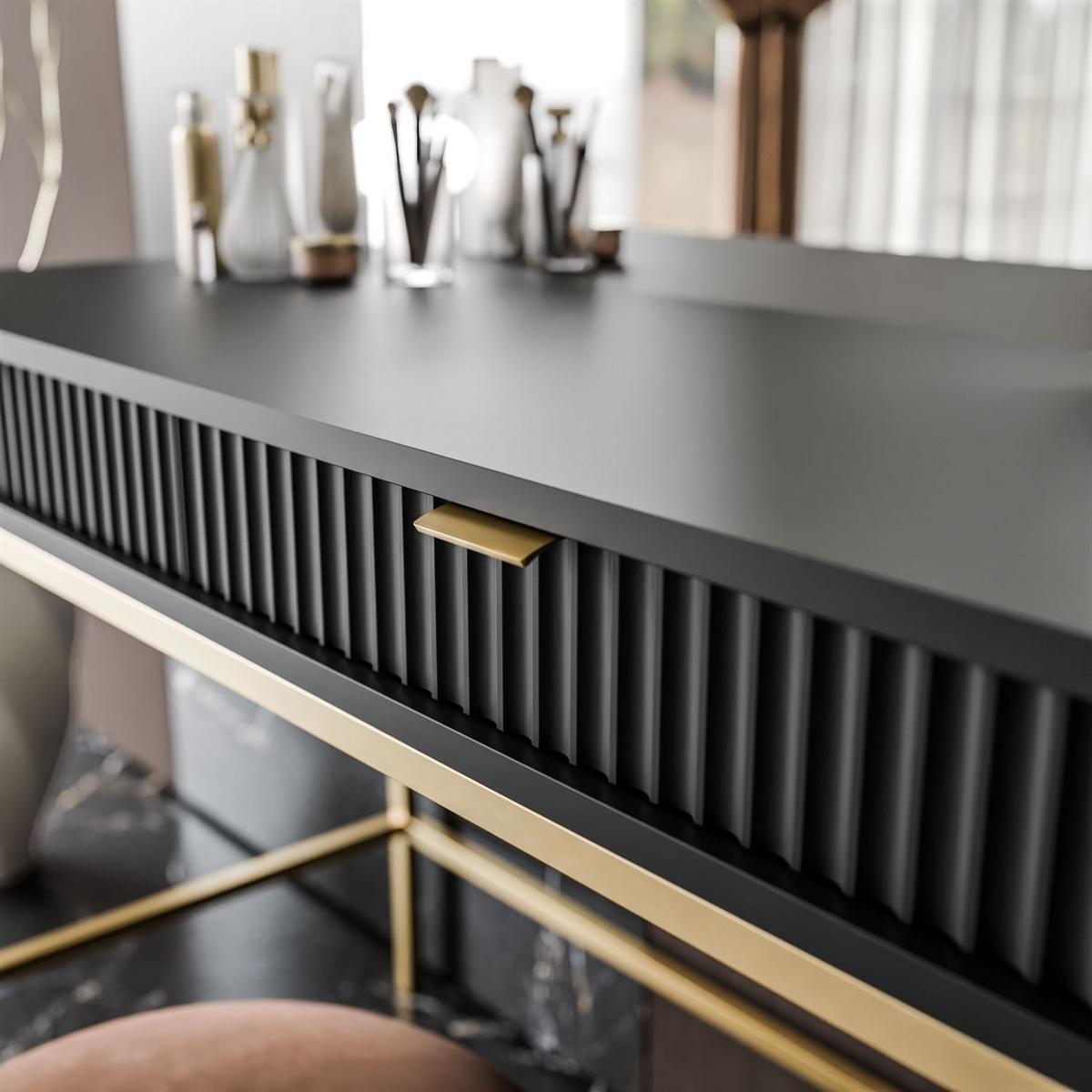SCHMINKTISCH MIT SPIEGEL CORTADO ELITE GOLD SCHWARZ - Schwarz, Holzwerkstoff (104/78/50cm) - Lookway