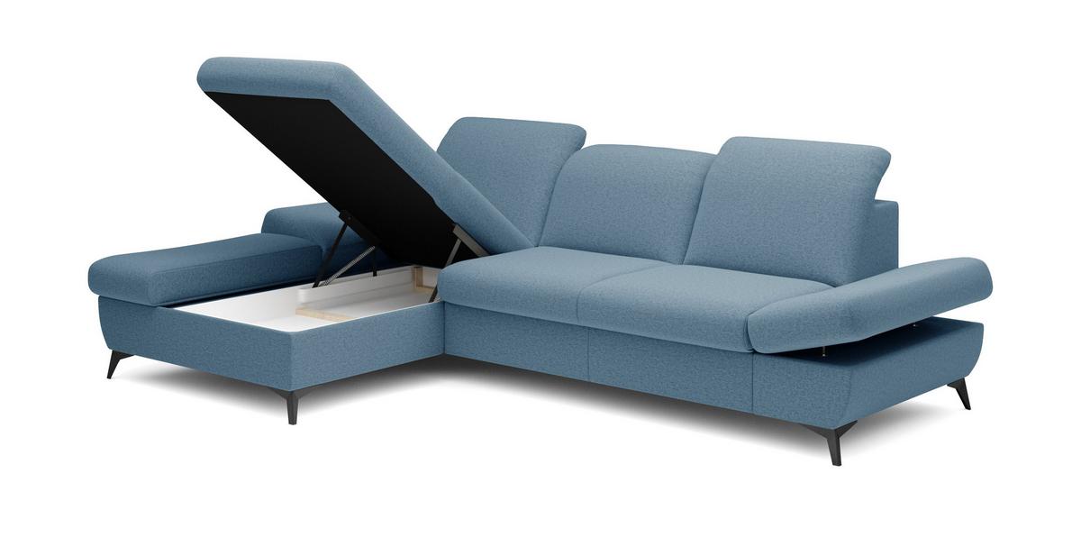 ECKSOFA FELICE L-S Blau Geflochtener Stoff mit Schlaffunktion - Hellblau, Holz (284/166cm) - MASSENO