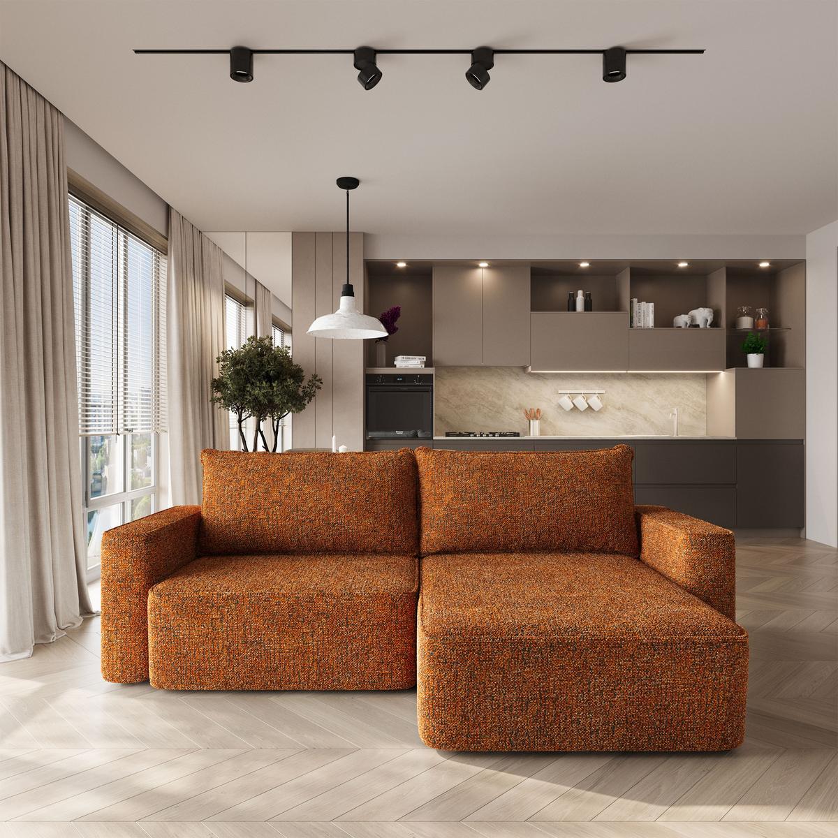 ECKSOFA BELISE BL Orange Chenille mit Schlaffunktion - Orange, Holz/Textil (252/162cm) - MASSENO