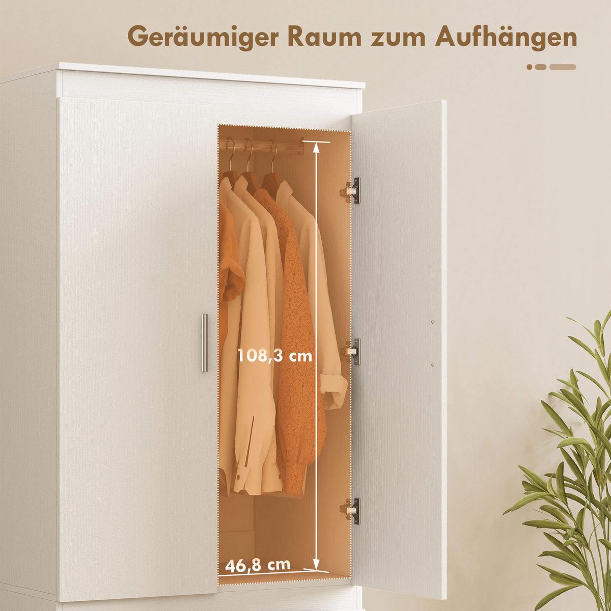KLEIDERSCHRANK Spanplatte MDF Weiß - Weiß, Holzwerkstoff (55/177.5/80cm) - HOMCOM