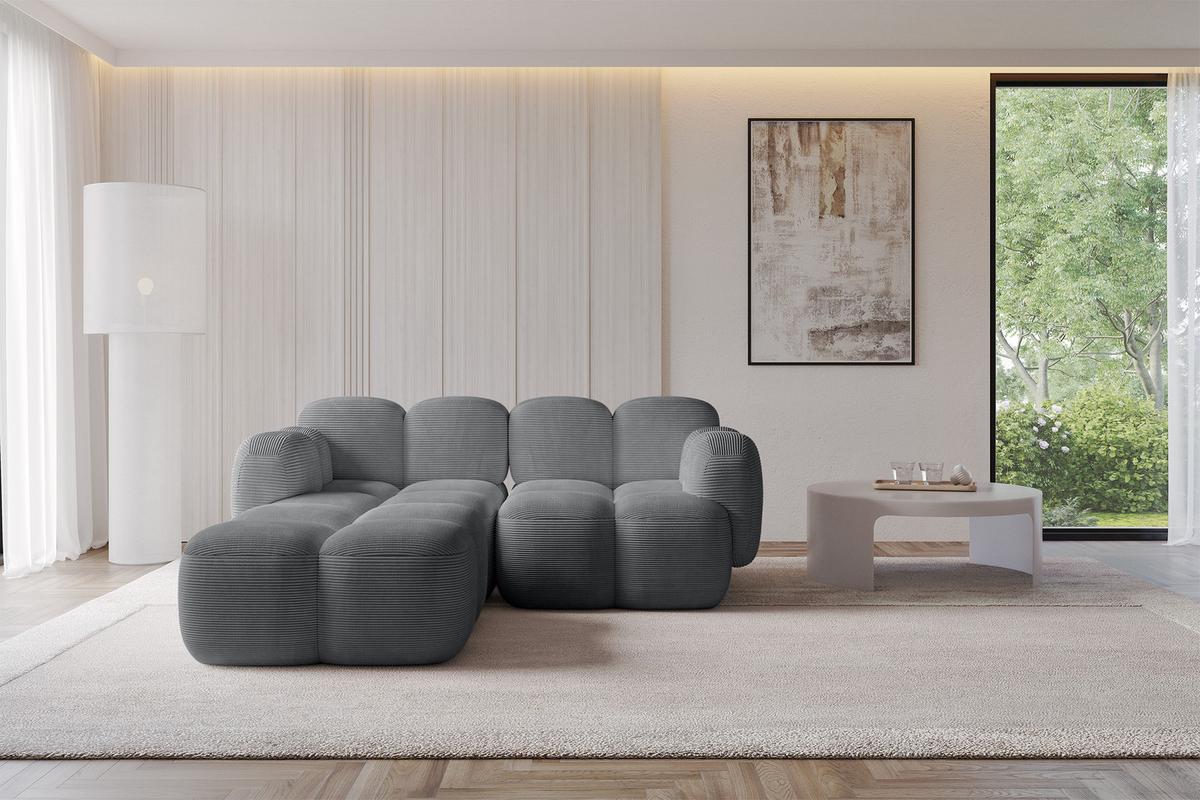 ECKSOFA modulares Sofa Links Miko-L1 214x205x75 Dunkelgrau Cord - Graphitfarben/Schwarz, Holzwerkstoff/Kunststoff (214/205cm) - ALTDECOR