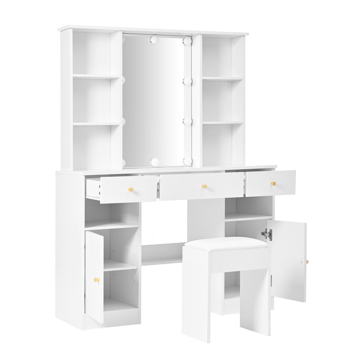 SCHMINKTISCH in Weiß mit Hollywood-LED & Spiegel - Weiß, Holzwerkstoff (110/151/40cm) - Urban Meuble