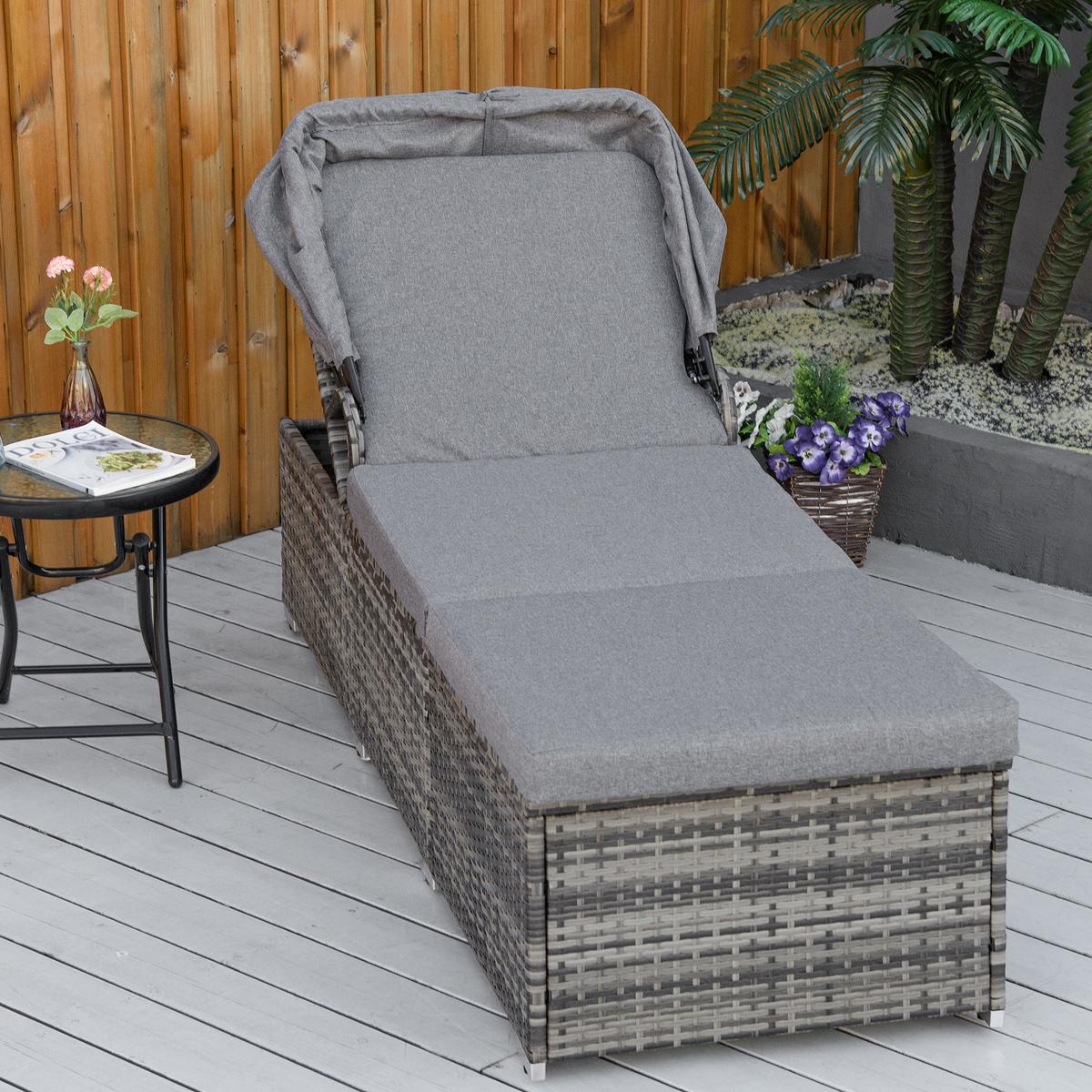 SONNENLIEGE aus Polyrattan, Grau - Grau, Metall (65/40/195cm) - Outsunny