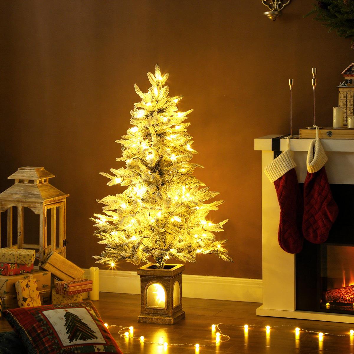 WEIHNACHTSBAUM künstlich 120 cm Christbaum mit Schnee, LED Leuchte Grün+Weiß - Grün, Kunststoff (120cm) - HOMCOM