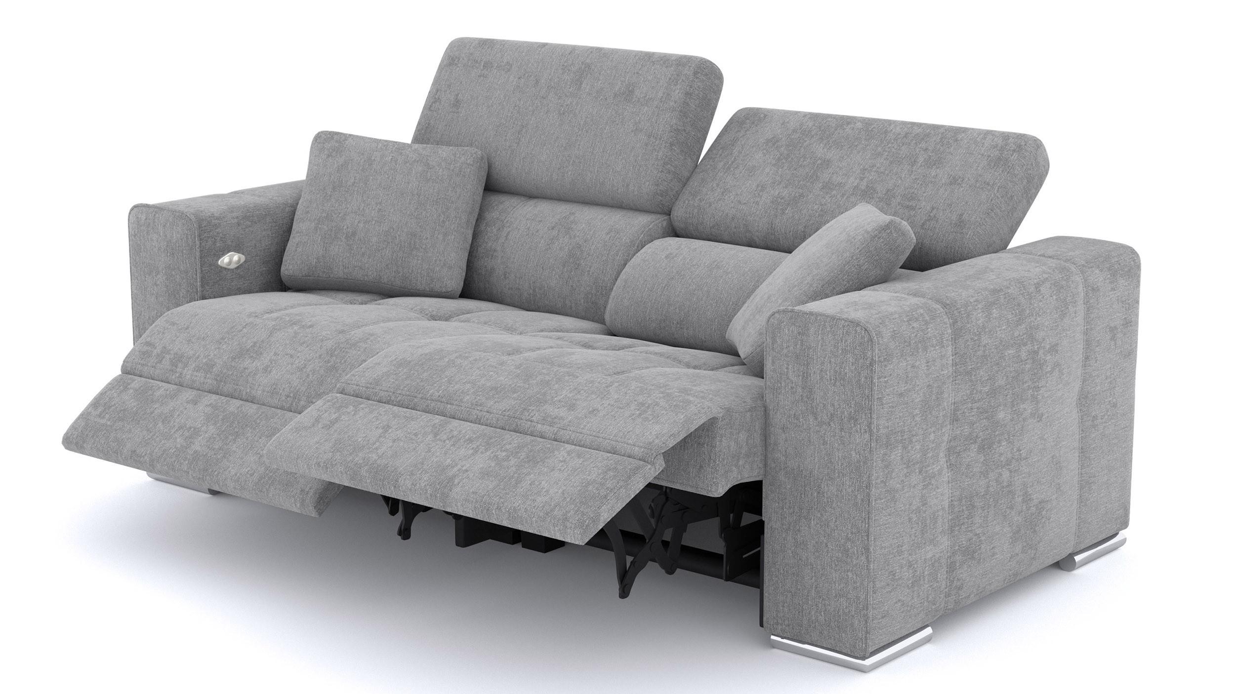 SOFA QUARTZ 3-Sitzer mit 2 Relaxfunktionen, grau - Silberfarben/Grau, Holzwerkstoff/Textil (204/80/102cm) - Wozimo