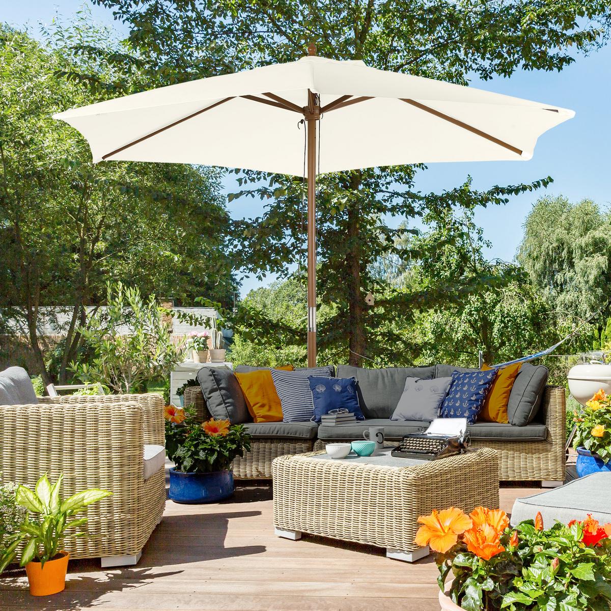 SONNENSCHIRM, Bambus, Tannenholz, Polyester, Weiß - Weiß, Holz (250/250cm) - Outsunny