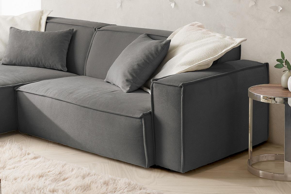 ECKSOFA SAMU Anthrazit Cord - Anthrazit/Schwarz, Textil (276/168cm) - KAWOLA