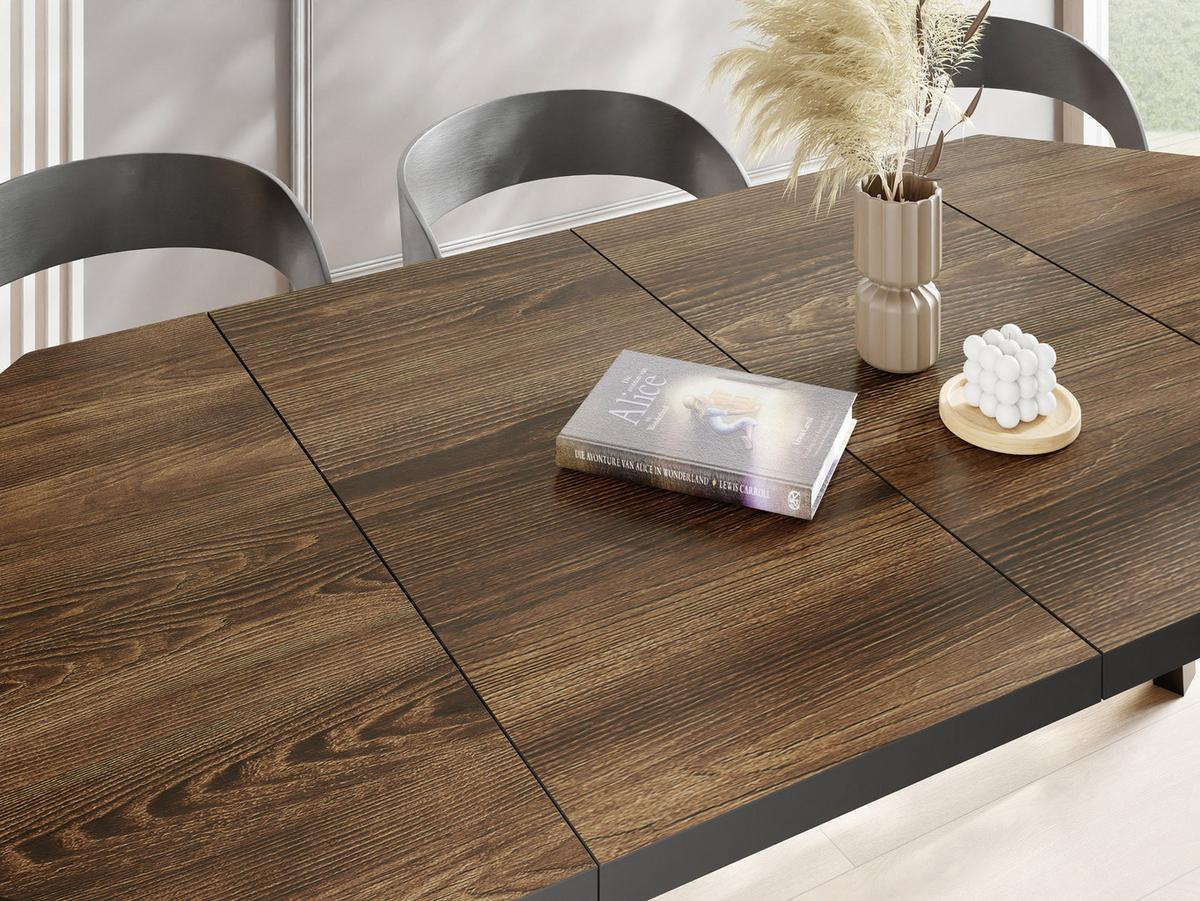 ESSTISCH Desmond achteckiger ausziehbarer, Arvadonna Chestnut 100-150/100/76 cm - Kastanienfarben/Schwarz, Holz/Holzwerkstoff (100/150/76cm) - WFL GROUP