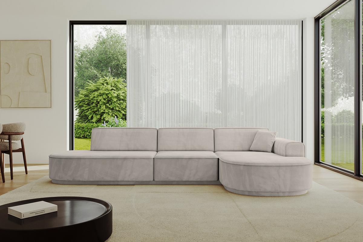 ECKSOFA Ottomane Rechts MARI-L2-v3 - 328x171x83 cm Hellbraun Velours - Hellbraun/Schwarz, Holzwerkstoff/Kunststoff (171/328cm) - ALTDECOR