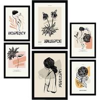 POSTER Set Mit 6 In Schwarzer Tinte Gefühle Kunstdrucke Im Skizzenstil Für Innenarchitektur A3 & A4 Schwarzer Rahmen - Schwarz, Papier (29/3cm) - Nacnic