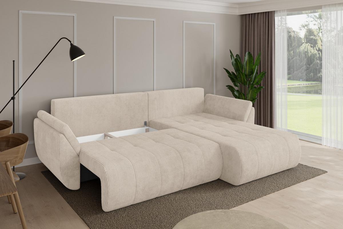 ECKSOFA mit Schlaffunktion Ottomane Rechts TOKO-L 277x194x86 Beige Cord - Beige/Schwarz, Holzwerkstoff/Kunststoff (277/194cm) - ALTDECOR