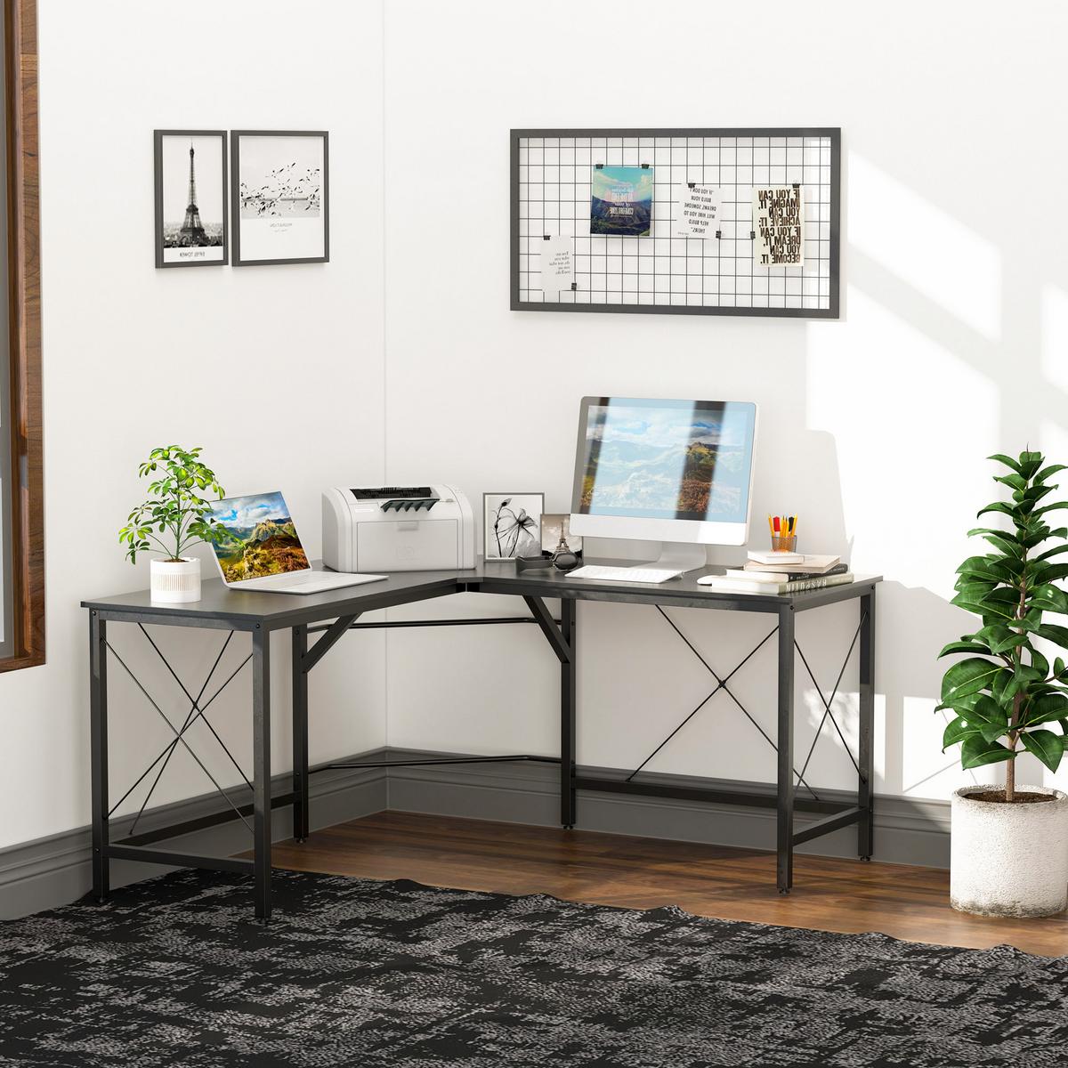 SCHREIBTISCH L-Form, MDF, Schwarz - Schwarz, Kunststoff (150/150/76cm) - HOMCOM