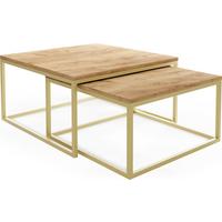 COUCHTISCHE Vella Gold 2er-Set quadratisch, Craft Eiche 76/76/39cm + 66/66/34 cm - Eiche Wotan/Goldfarben, Holzwerkstoff/Metall (76/76/39cm) - WFL GROUP