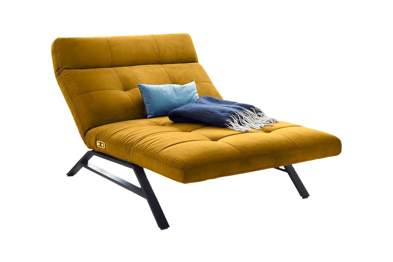 LIEGE MIT MOTORISCHER RELAXFUNKTION AMERIVA Gelb Velvet Relaxfunktion - Currygelb/Schwarz, Textil (120/110/158cm) - KAWOLA