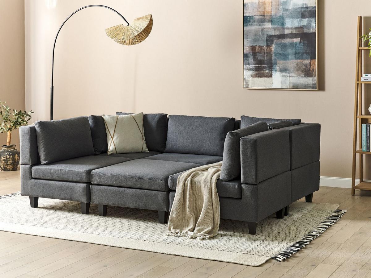 5-SITZER-MODULSOFA U-förmiges Dunkelgrau Stoff mit Ottomane Unstad - Dunkelgrau, Textil (228/72/76cm) - Beliani