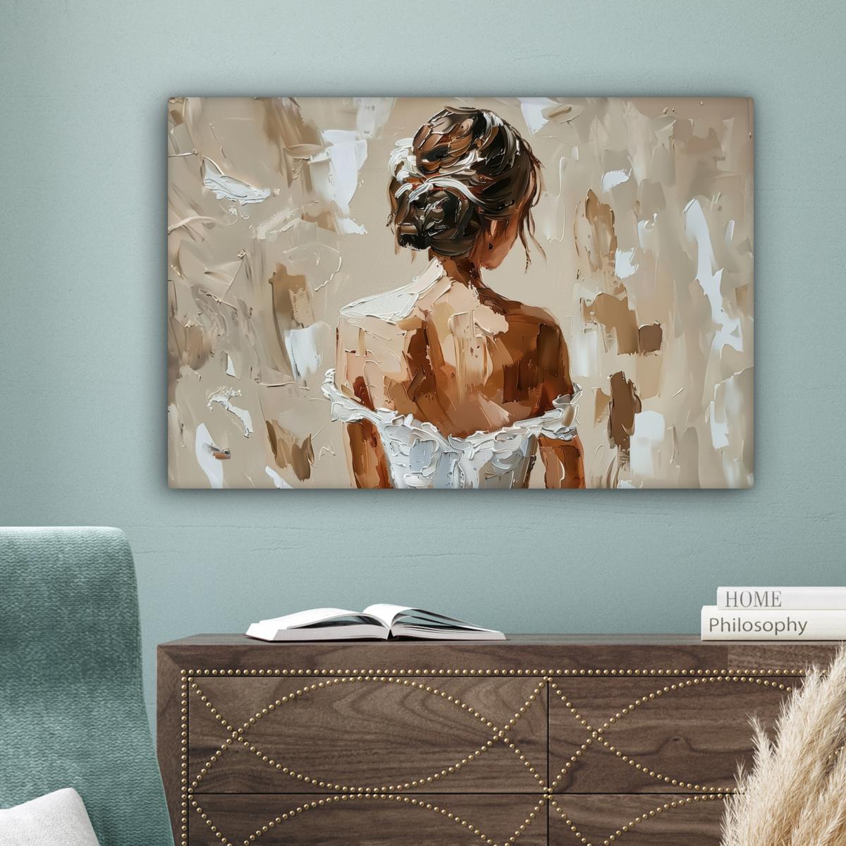 LEINWANDBILD Frau - Farbe - Abstrakt - Beige - Modern Gemälde 60x40 cm - Sandfarben, Textil (60/40cm) - MuchoWow