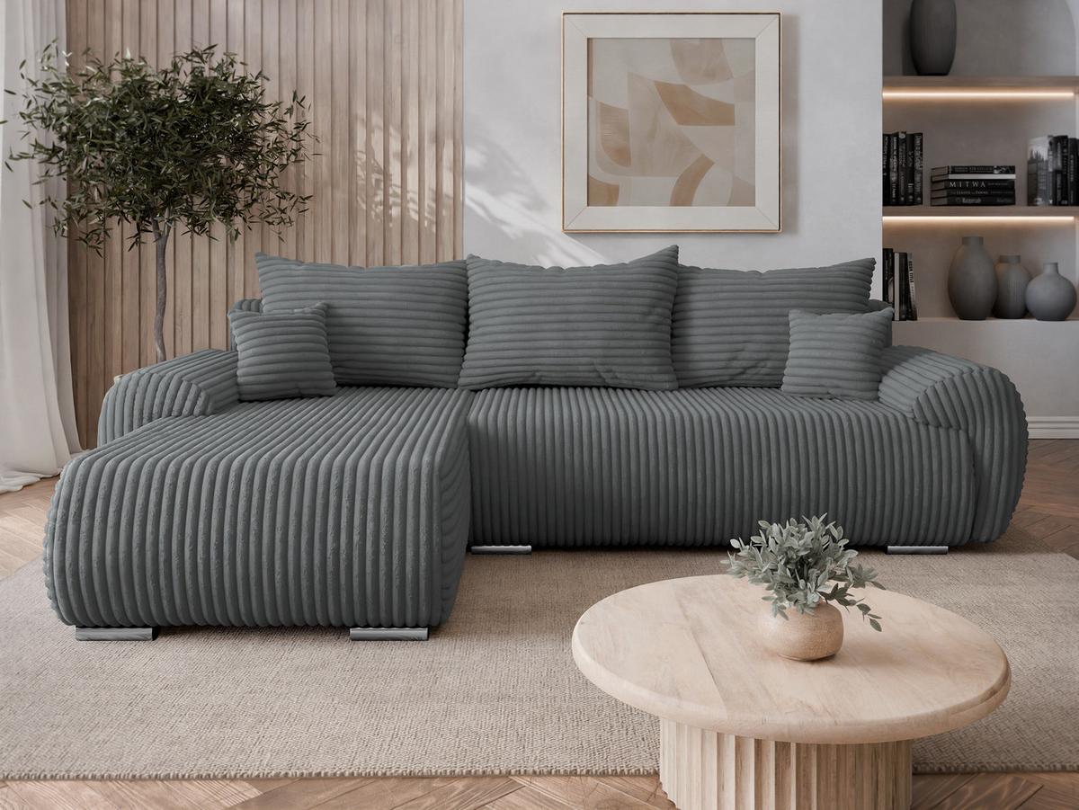 ECKSOFA Ubo L Cord, Seite: Links - Dunkelgrau/Silberfarben, Holz/Kunststoff (282/187cm) - MIRJAN24