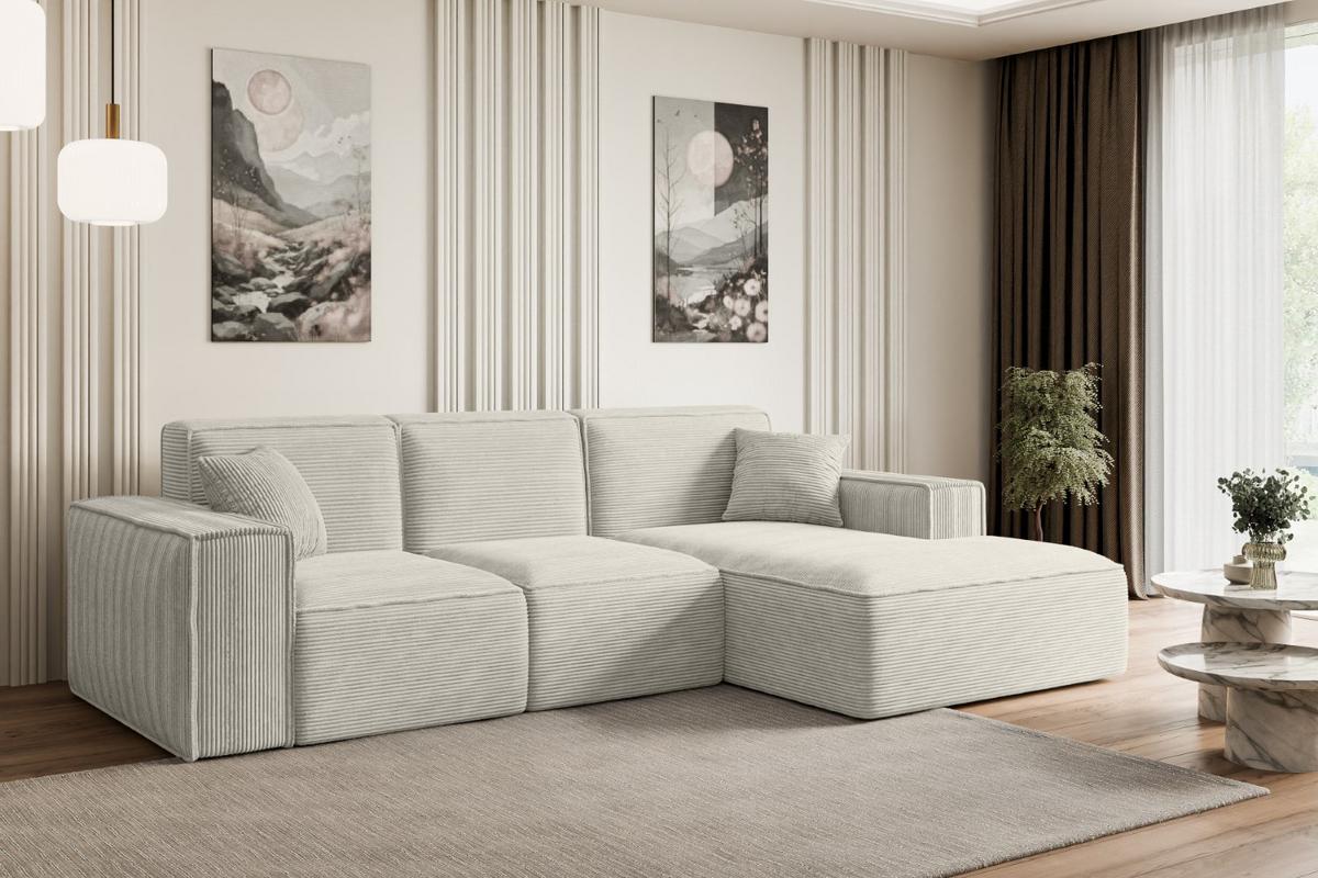 ECKSOFA Ottomane Rechts SERRA-L - 266x169x80 cm Creme Cord - Hellgrau/Creme, Holzwerkstoff/Kunststoff (266/169cm) - ALTDECOR