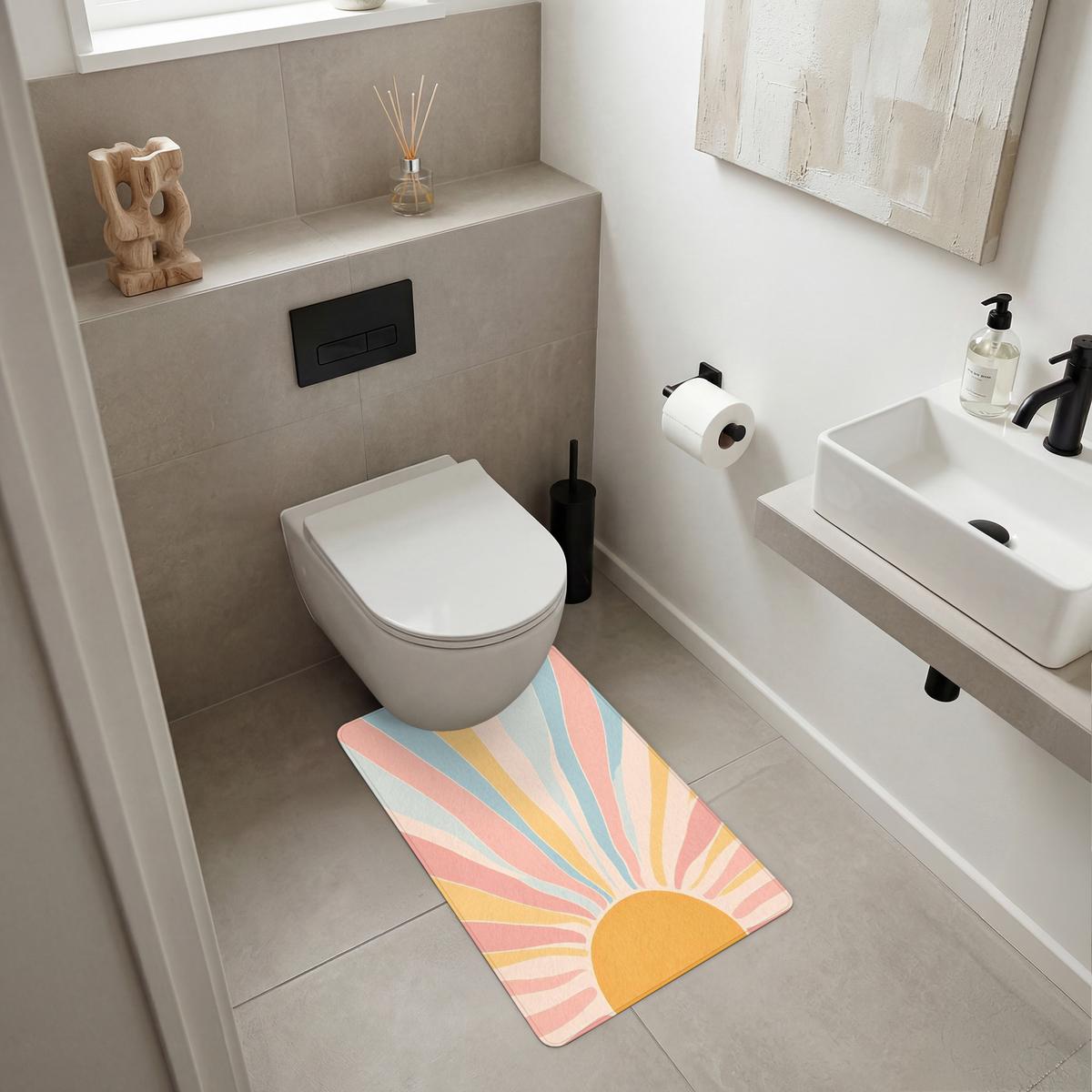WC-VORLEGER Illustration - Sonne - Pastellfarben WC Teppich 50x80 cm - Pastellblau, Textil (50/1cm) - OnlyWow