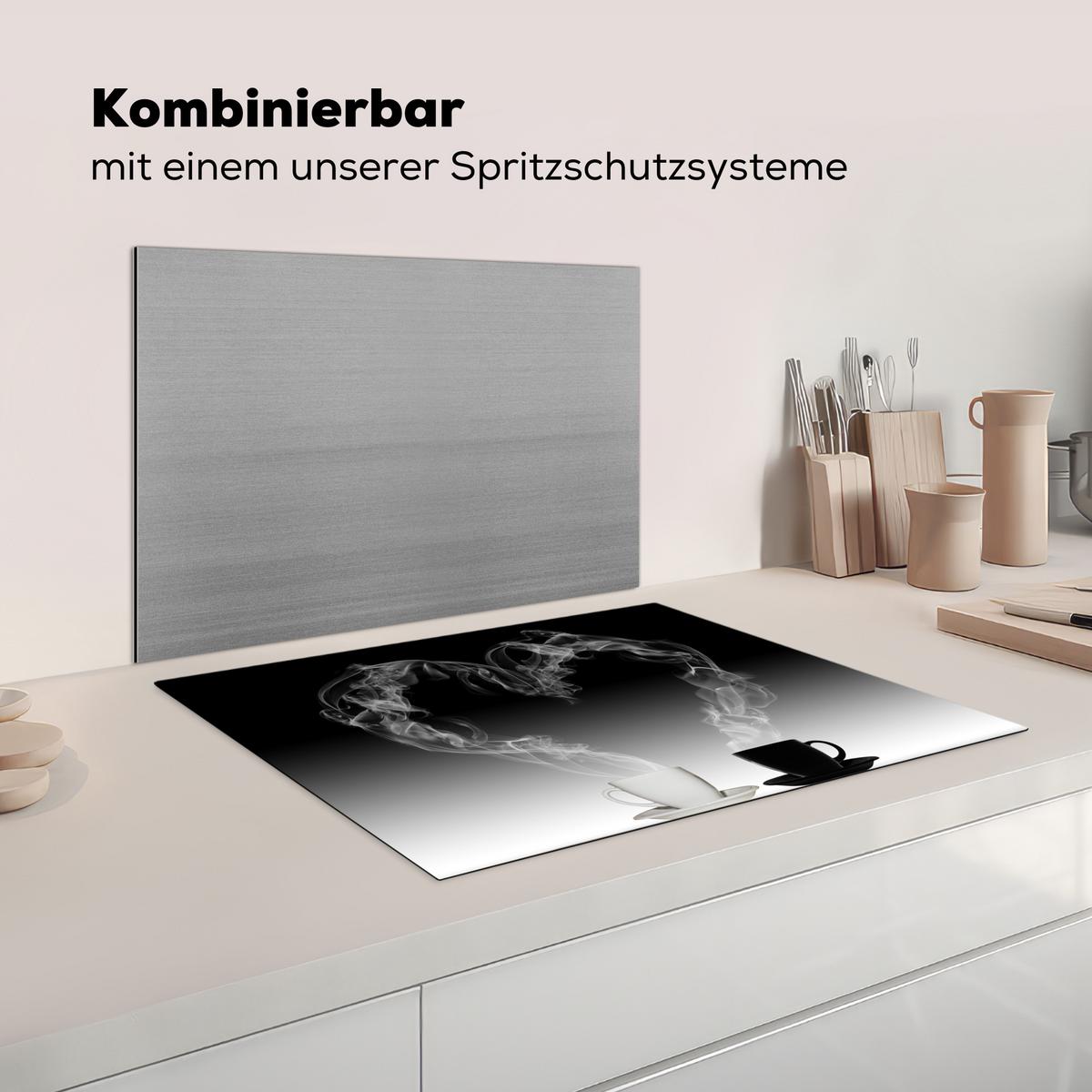 HERDABDECKPLATTE Kaffee - Herz - Schwarz und weiß - Tassen Induktionsmatte 71x52 cm - Weiß, Kunststoff (71/52/0.2cm) - MuchoWow