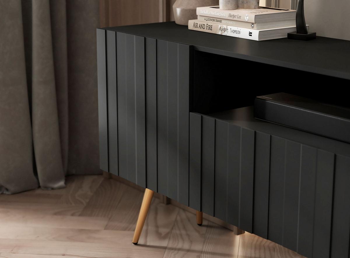 TV-LOWBOARD 2er-Set Elpis2 Schwarz matt mit goldenen Metallbeinen150 cm - Goldfarben/Schwarz, Holzwerkstoff (300/60.5/36.5cm) - Meble Lindner