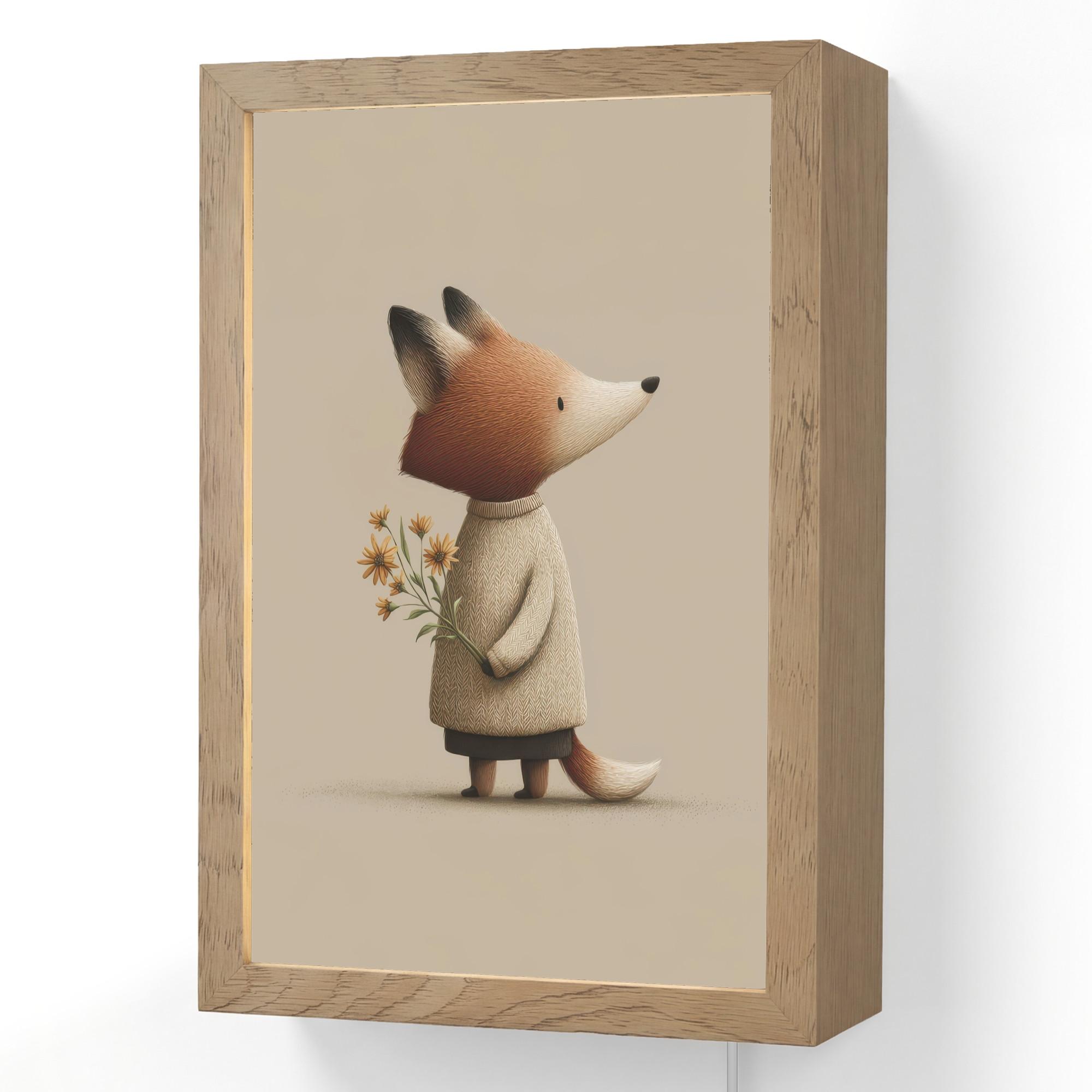 WANDLEUCHTE Fuchs - Gelbe Blumen - Minimalistisch 20x30 cm - Taupe, Holzwerkstoff (20/30/8cm) - OnlyWow