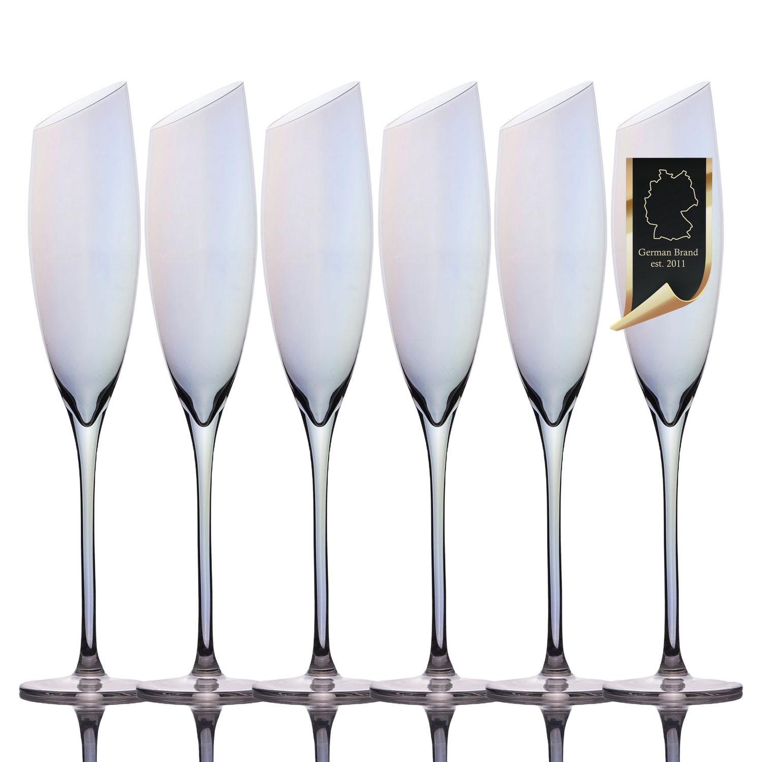 CHAMPAGNER/SEKT Glas mit moderner Kante Regenbogen Schimmer 150 ml (6er-Set) - Transparent, Glas (0.15L) - Intirilife