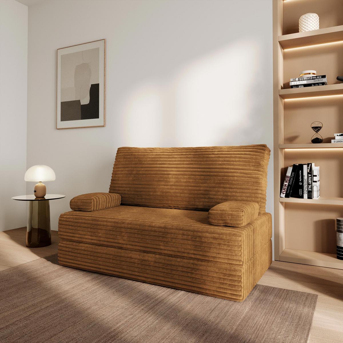 BETTSOFA LADIA aus Schaumstoff Kordstoff Orange Schlaffunktion - Orange, Textil (140/86/60cm) - MASSENO