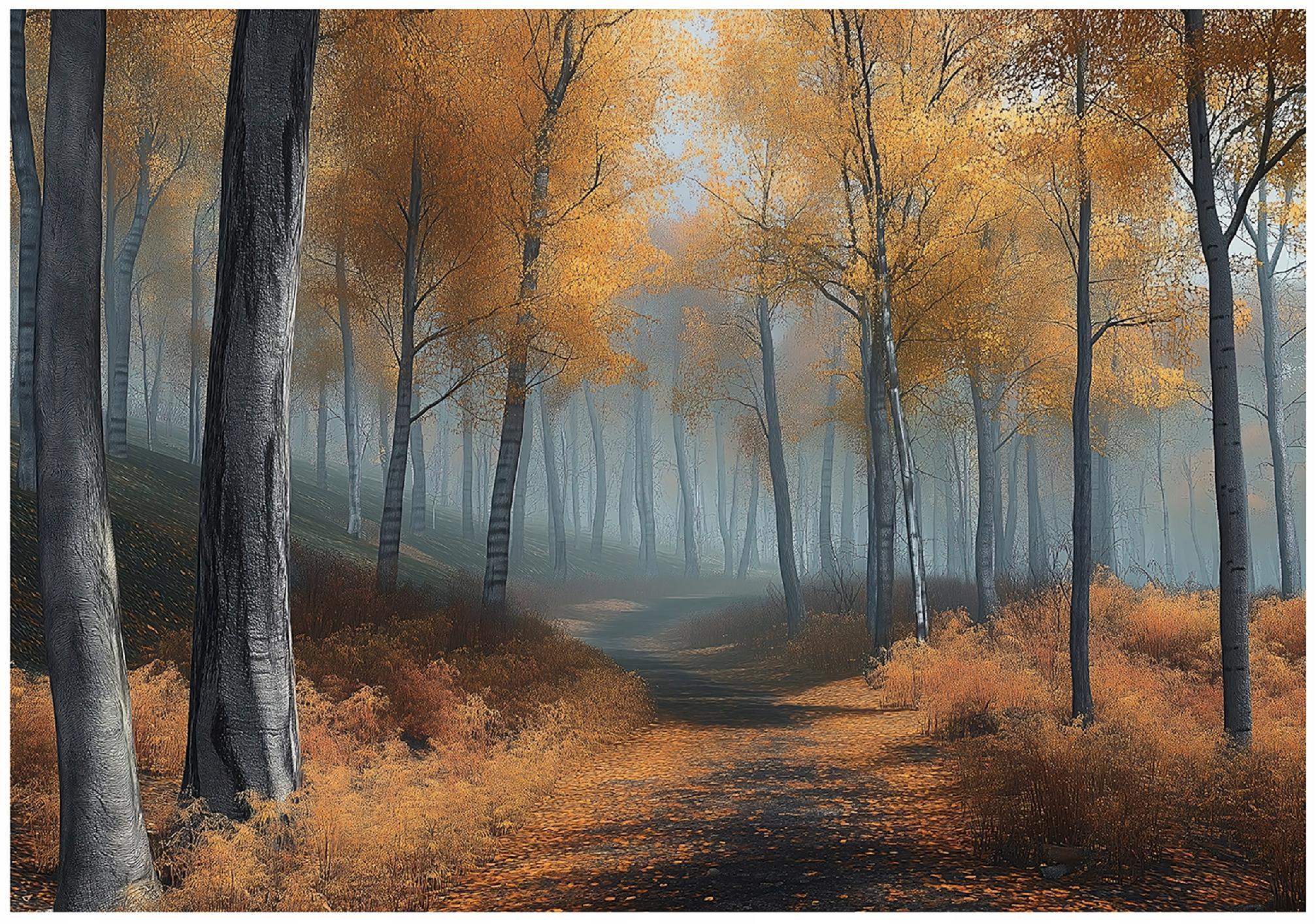 FOTOTAPETE 3D Effekt Wald Natur Bäume Tapete Wohnzimmer 350x250 - Multicolor, Papier (350/250cm) - Wallarena