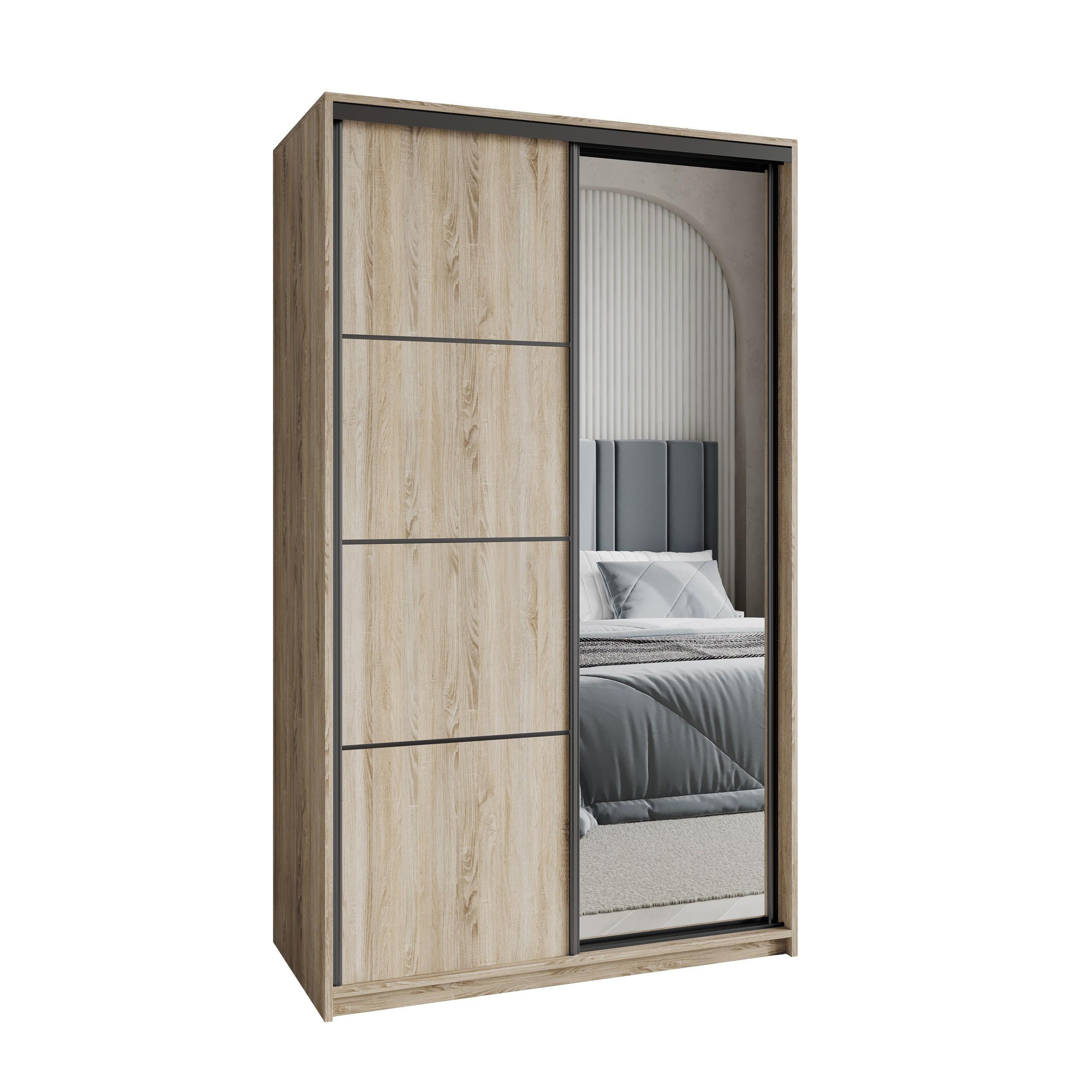 SCHWEBETÜRENSCHRANK VARO 120/205/60 cm 2-türig mit Spiegel Sonoma Eiche - Sonoma Eiche, Holzwerkstoff (120/205/60cm) - MASSENO