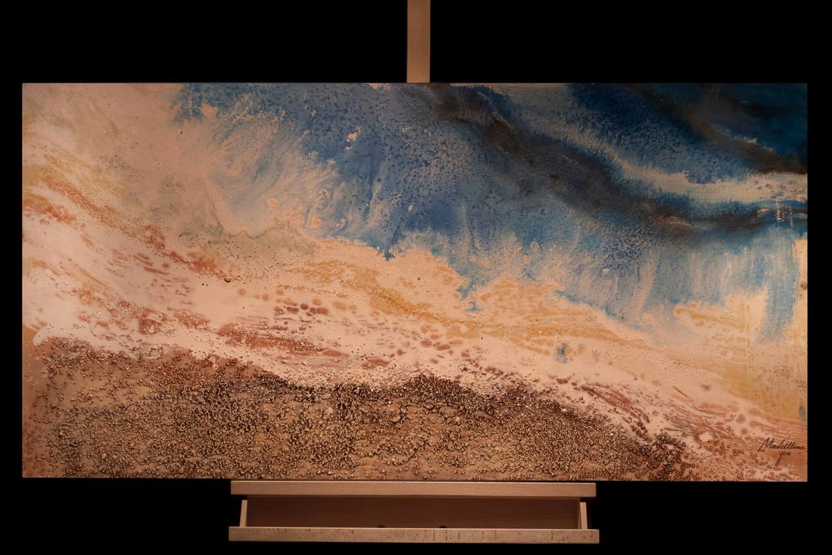 ACRYLBILD HANDGEMALT 120/60 cm - Blau/Braun, Holz/Textil (120/60cm) - KUNSTLOFT