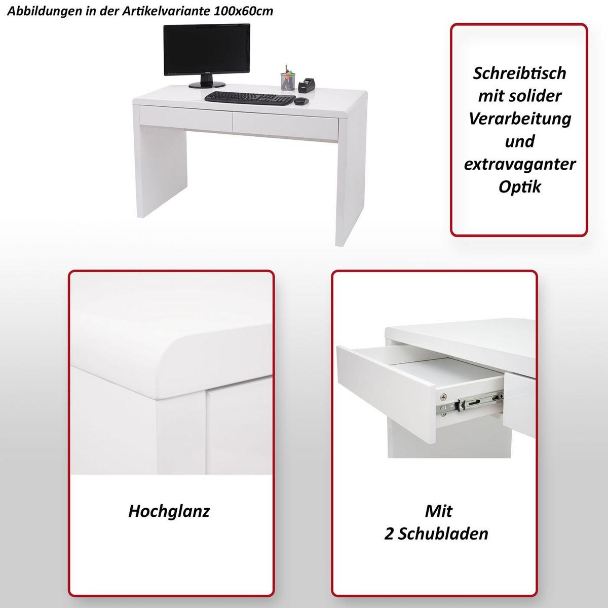 SCHREIBTISCH rechteck Weiß - Weiß, Holzwerkstoff (58/100/75cm) - MCW