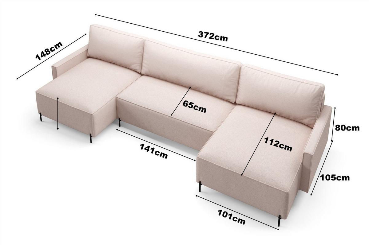 WOHNLANDSCHAFT Braga - Dunkelgrau, Holzwerkstoff/Textil (372/80/153cm) - Fun Möbel