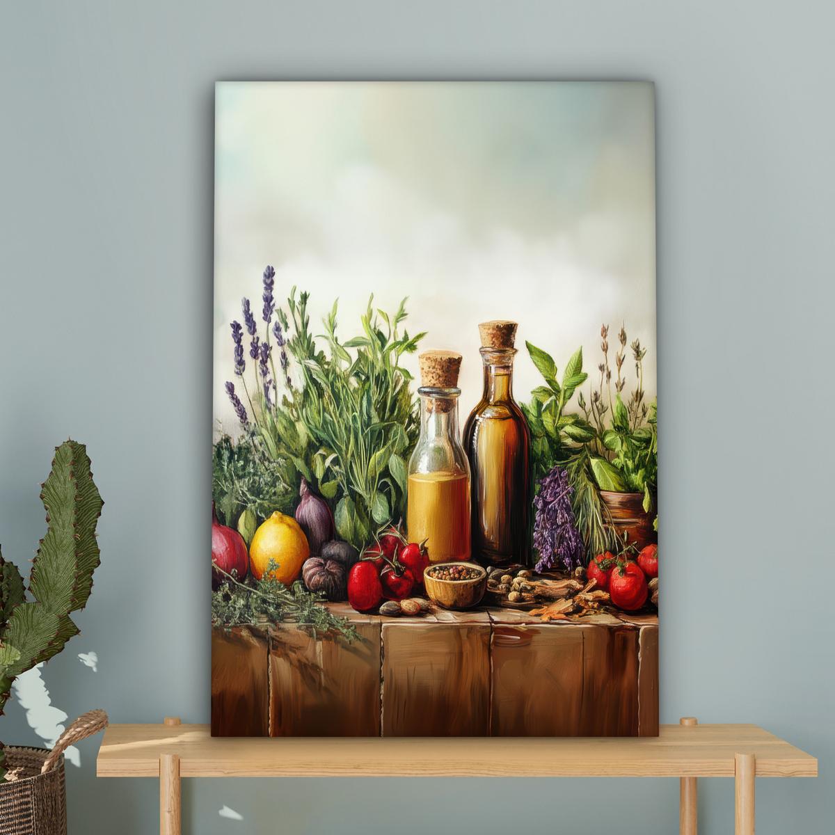 LEINWANDBILD Stilleben - Kräuter - Gewürze - Früchte - Farbenfroh Wanddeko 40x60 cm - Grün, Textil (40/60cm) - MuchoWow